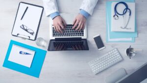 clinician typing